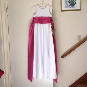 NEW Long white A-line dress with pink sash
